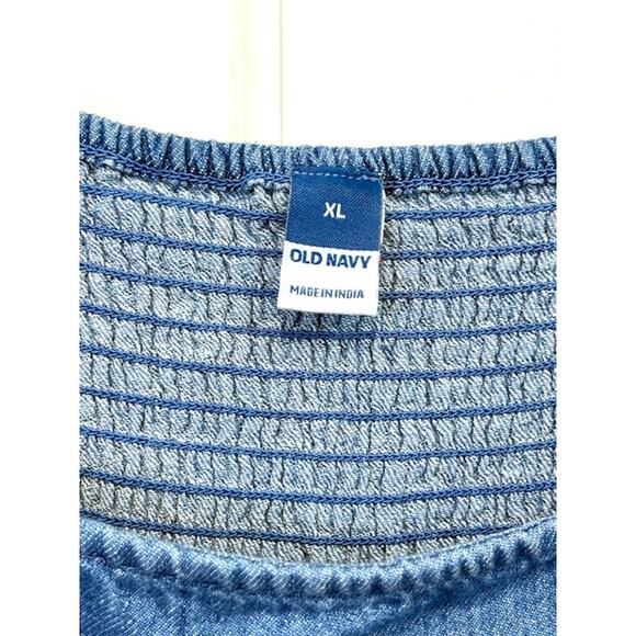 Old Navy Denim Chambray Midi Dress XL Blue Smocked Back Square Neck Cottagecore - Picture 9 of 15
